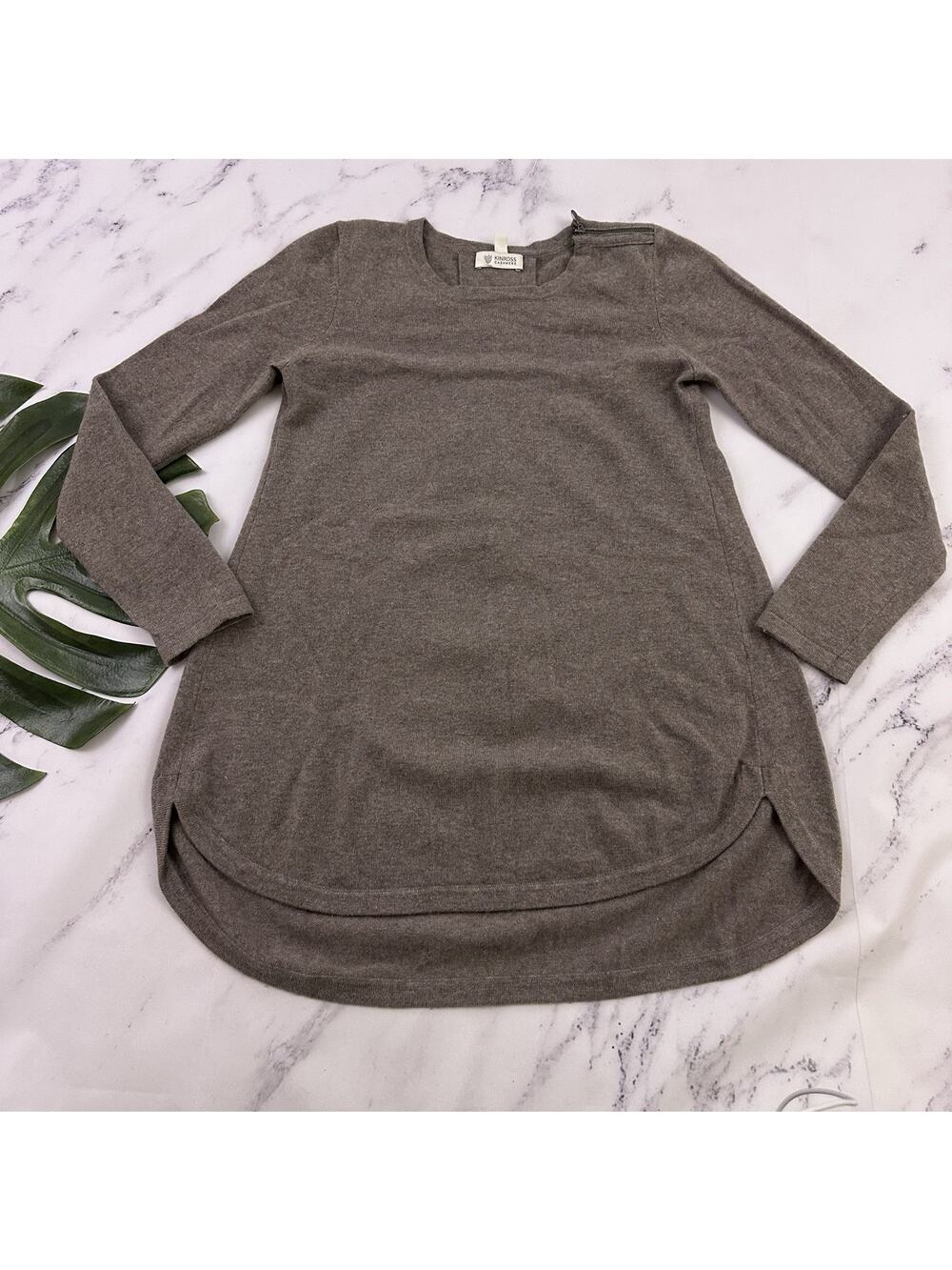 Kinross Womens Cashmere Sweater Size S Gray Tunic Zipper Trim Pullover